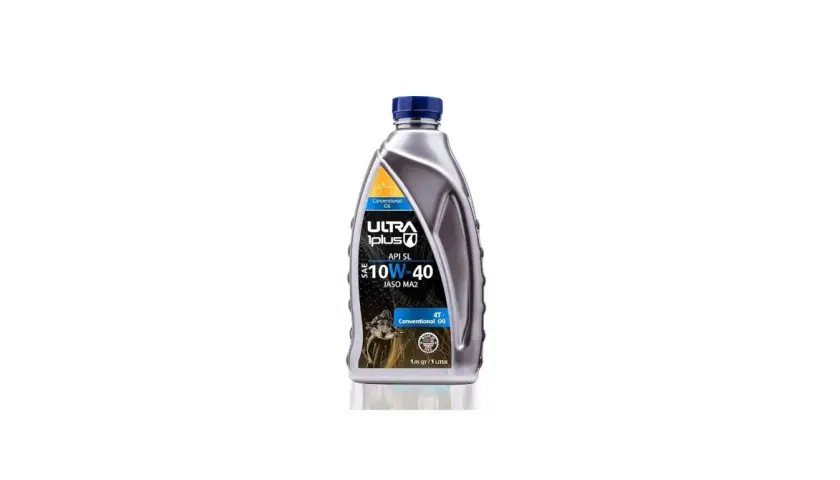 Botella de aceite de motor 10W-40, con especificaciones API SL y JASO MA2. Ideal para motocicletas 4T.