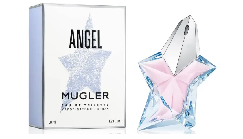 Pudełko i gwiazdkowy flakonik perfum Angel Mugler Eau de Toilette.
