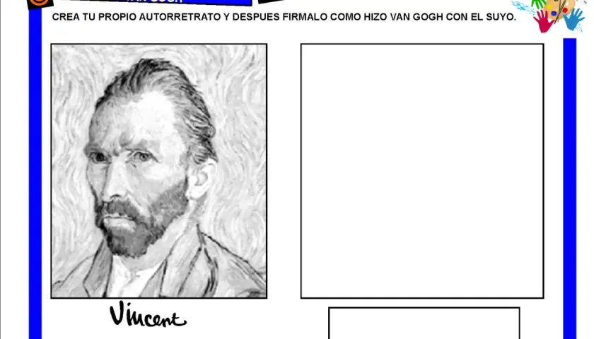 Fichas proyecto Van Gogh infantil: autorretrato del artista y espacio para crear el tuyo. ¡Sé un artista!