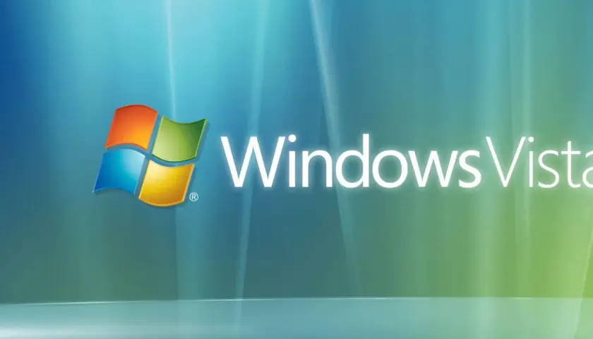 Logo Windows Vista, poprzednik systemu Windows, na tle błękitno-zielonych fal.
