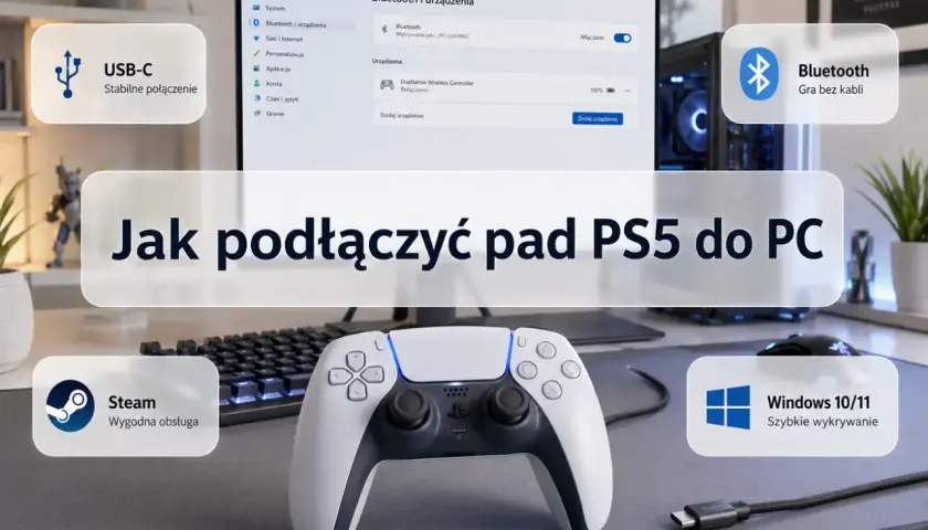Jak podłączyć pada do PC przez Bluetooth? DualSense na Windows 10/11, gra bez kabli. USB-C zapewnia stabilne połączenie.