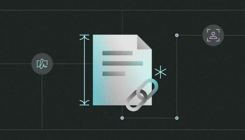 Documento con enlace, icono de firma y escaneo. Creación de modelos de firmas digitales.