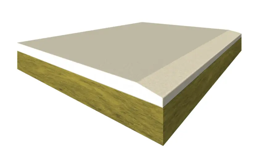 Sezione di un controsoffitto in cartongesso con isolamento in lana di roccia, per un'ottima performance termica e acustica.