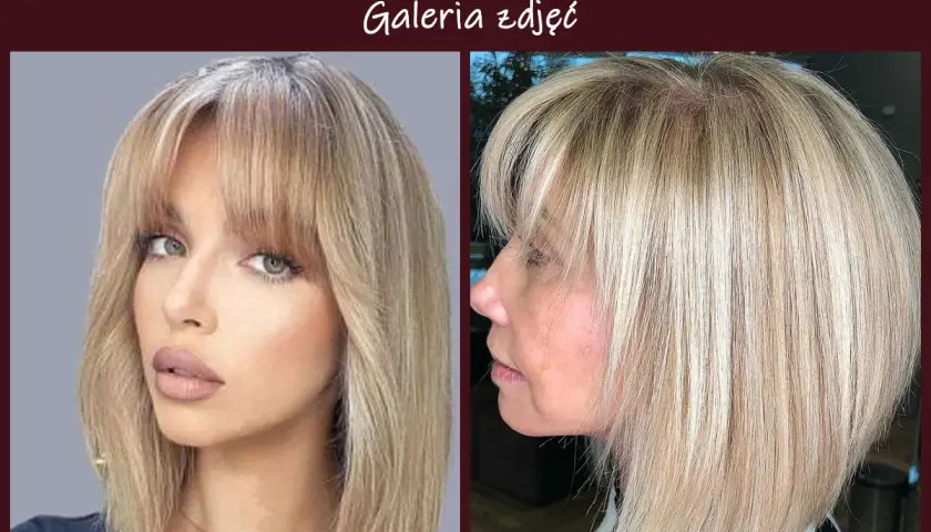 Dwie kobiety prezentują modną fryzurę: long bob z grzywką na boki, idealną dla cienkich włosów.