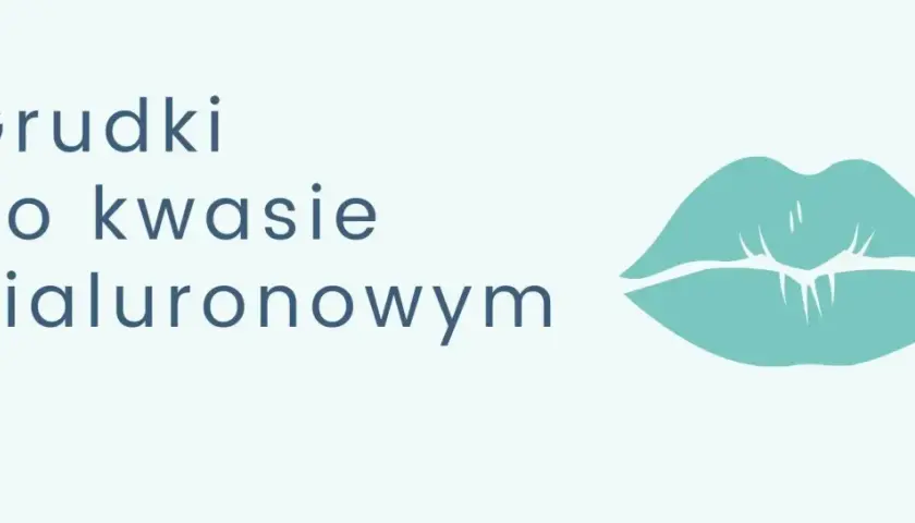 Grudki po kwasie hialuronowym mogą być niepokojące, ale często znikają samoistnie. Stylizowana grafika ust podkreśla temat.