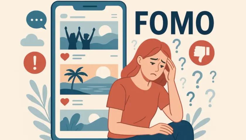 Smutna dziewczyna zmartwiona tym, co widzi w mediach społecznościowych. Czy to FOMO?