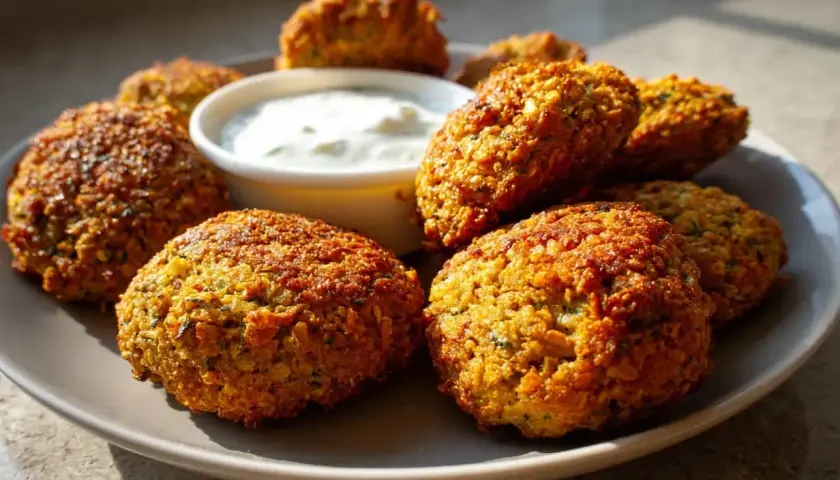 Krispiga falafelbollar med en krämig dipp. Perfekt för ett snabbt och gott falafel recept.