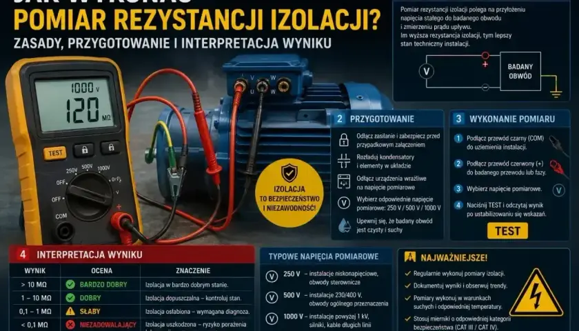 Pomiar rezystancji izolacji: jak wykonać, przygotowanie i interpretacja. Dowiedz się, co to jest rezystancja izolacji i jak ją mierzyć.
