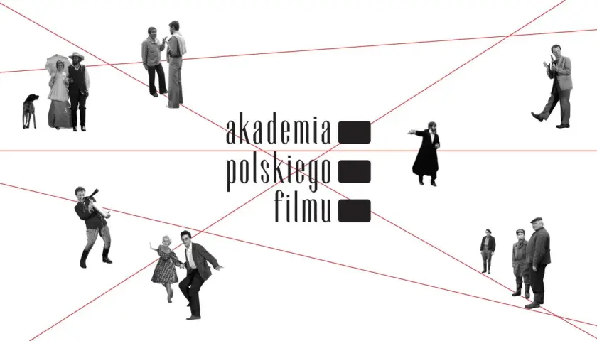 Kolaż postaci z filmów, z napisem "akademia polskiego filmu".
