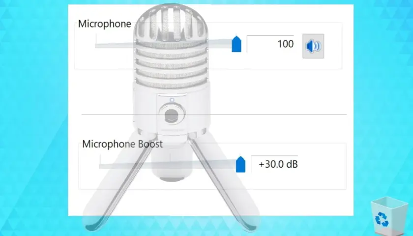 Das Mikrofon ist zu leise. Die Lautstärke ist auf 100, aber der Mikrofon-Boost ist nur auf +30 dB eingestellt.