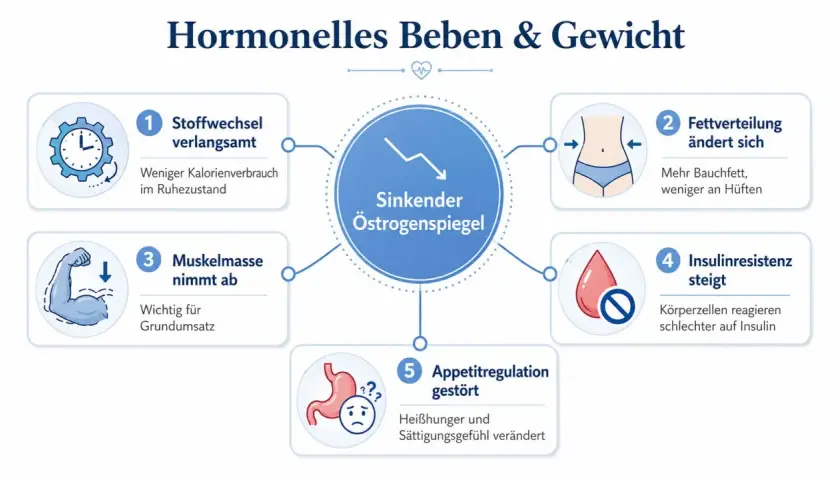 Spadek estrogenu wpływa na metabolizm, rozkład tłuszczu, masę mięśniową, insulinoporność i apetyt, co może być powodem, dlaczego nie mogę przytyć.