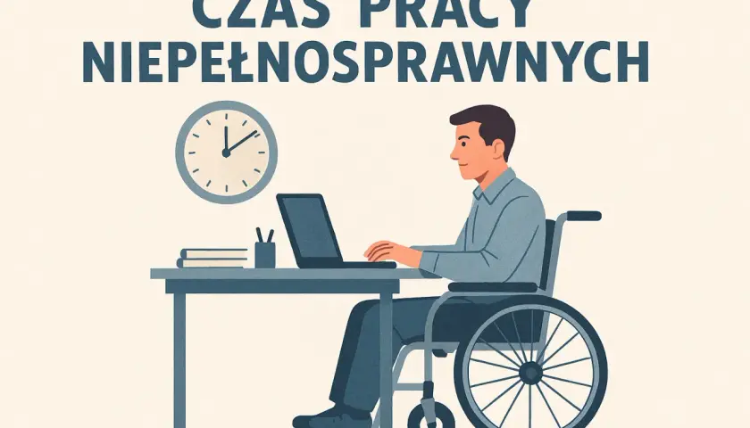 Mężczyzna na wózku pracuje przy biurku. Czy osoba niepełnosprawna może pracować w soboty i niedzielę? Czas pracy niepełnosprawnych.