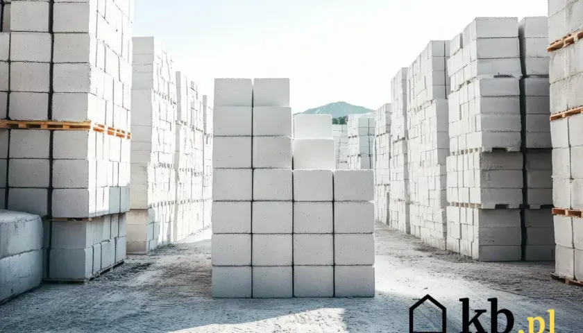 Stosy białych bloczków z betonu komórkowego, gotowe do budowy domu.