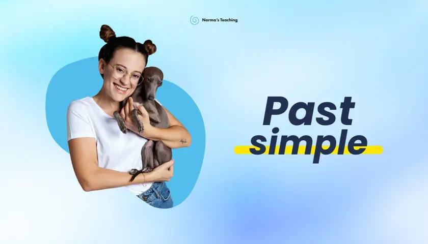 Impara il past simple con Norma's Teaching. Una ragazza sorride tenendo un cane.