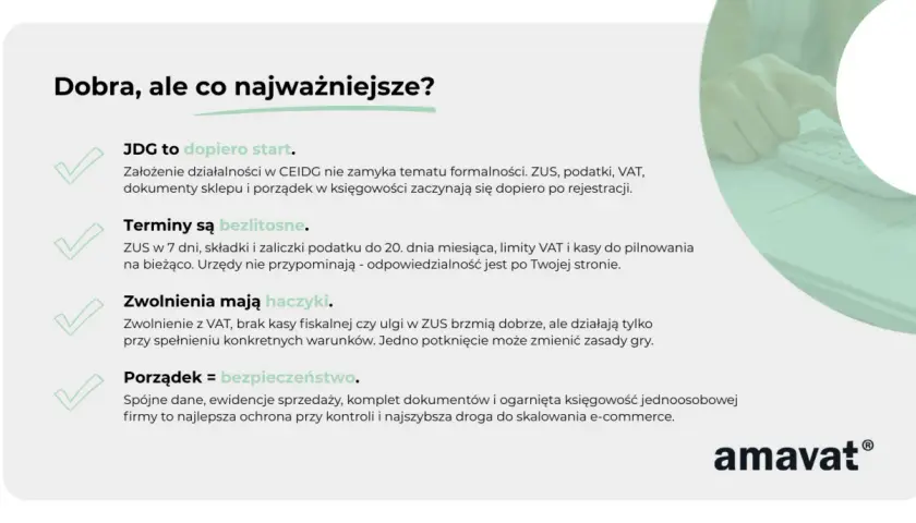 Kluczowe aspekty prowadzenia e-commerce: formalności, terminy, zwolnienia i porządek w księgowości.