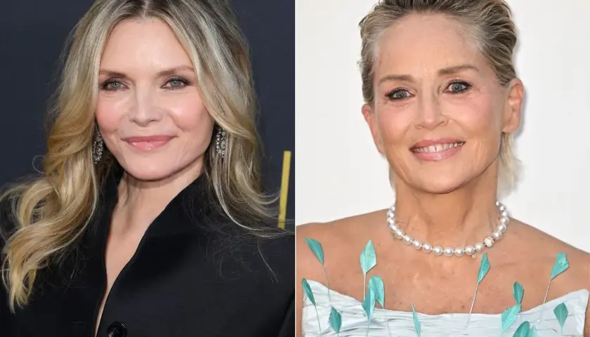 Michelle Pfeiffer i Sharon Stone: metamorfoza fryzury 50+. Długie fale kontra eleganckie upięcie.