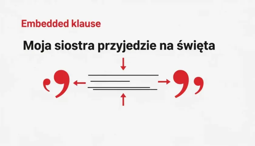 Moja siostra przyjedzie na święta" - czy przed "bo" stawiamy przecinek? Ilustracja pokazuje, jak wtrącenia oddzielamy przecinkami.