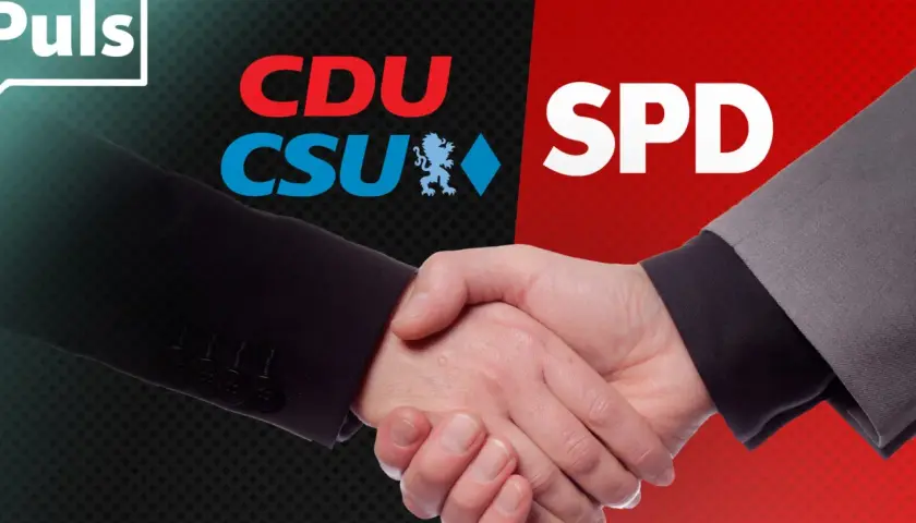 Händedruck zwischen CDU/CSU und SPD, die Parteien, welche Deutschland regieren.