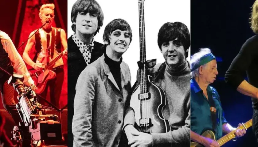 The Beatles i The Rolling Stones, dwa najsłynniejsze brytyjskie zespoły muzyczne, w kolażu.