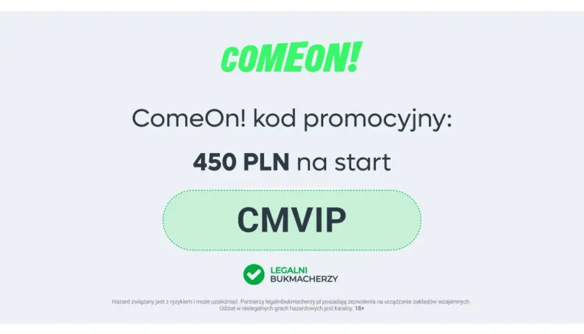 ComeOn! kod bonusowy: 450 PLN na start z kodem CMVIP. Zdobądź bonus i zacznij grę!