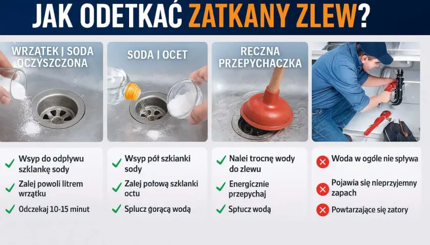 Zatkany zlew? Domowe sposoby na szybkie udrożnienie - sprawdź!