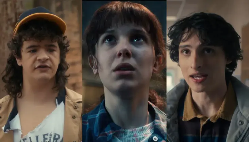 Dustin, Eleven i Mike w Stranger Things. Ile lat ma Eleven w 5 sezonie? W 4 sezonie miała 14 lat, więc w 5 pewnie będzie miała 15.