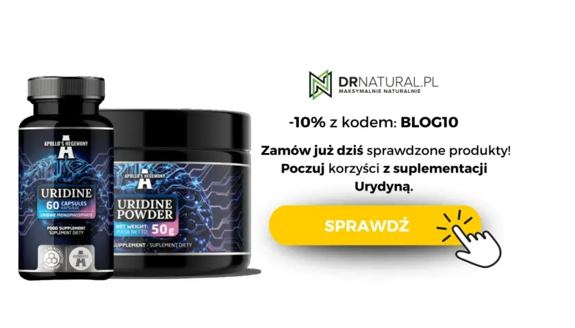 Butelka kapsułek i słoik proszku z urydyną Apollo's Hegemony.