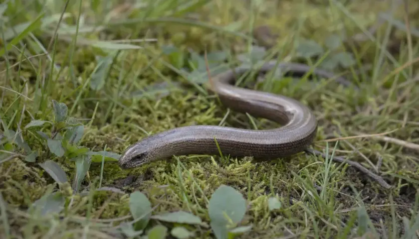En kopparorm slingrar sig genom gräset. Trots sitt namn är den inte kopparfärgad, men den kan se lite lurig ut. Den är inte farlig för människor.