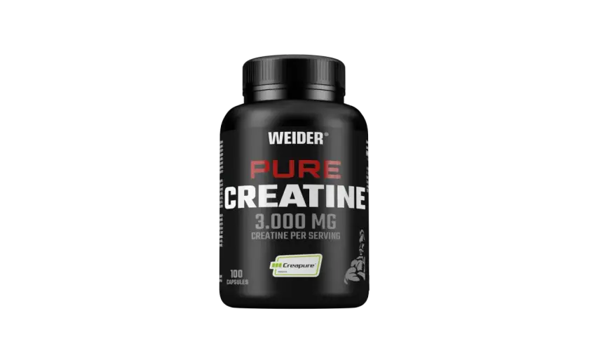 Suplement diety Weider Pure Creatine w kapsułkach, 3000 mg kreatyny na porcję. Idealny dla osób trenujących na siłowni, wspierający budowę masy mięśniowej.