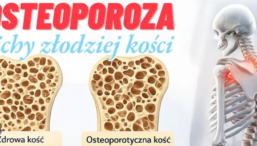 Osteoporoza: cichy złodziej kości. Porównanie zdrowej i osteoporotycznej kości, ukazujące jej kruchość.