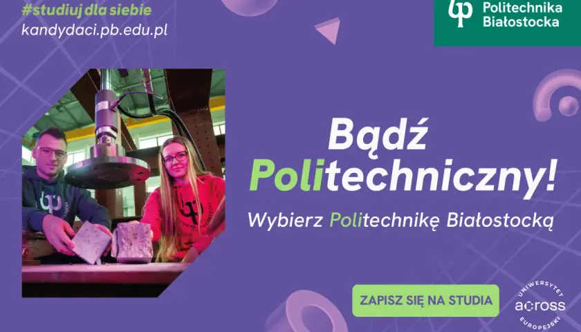 Dwoje studentów w laboratorium Politechniki Białostockiej trzymających próbki materiałów.