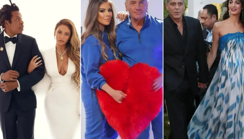 Jay-Z i Beyoncé, para z dużą różnicą wieku w związku, obok pary trzymającej serce i George'a i Amal Clooney.