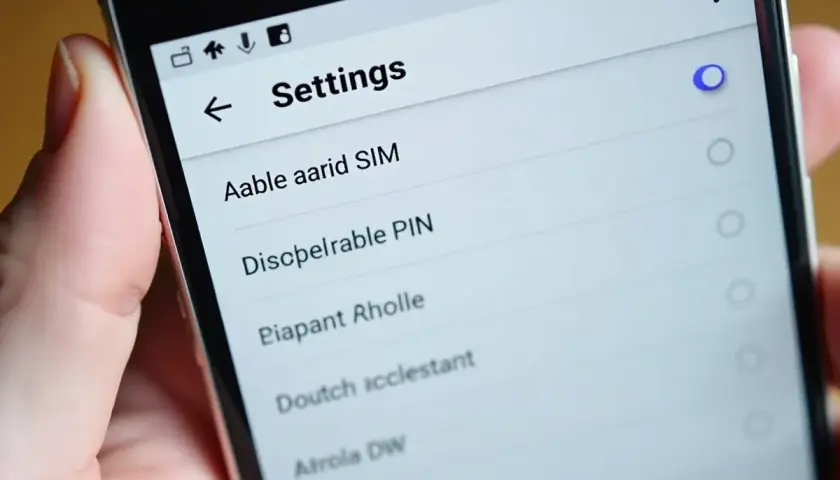 Ekran telefonu z ustawieniami. Widoczna opcja "Discpełrable PIN" - tak sprawdzić PIN do karty.