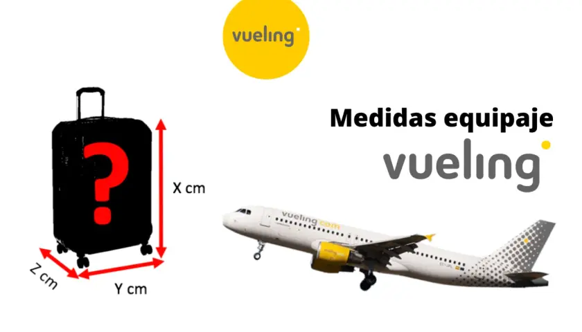 Maleta de cabina Vueling con medidas X, Y, Z cm. Avión Vueling.