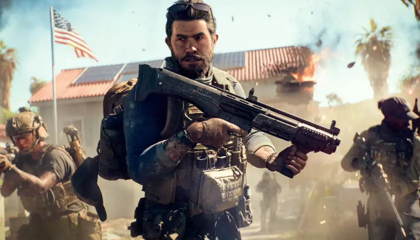 Soldaten im Gefecht, ein Haus brennt, die US-Flagge weht. Neue Battlefield 6 News versprechen intensive Action.