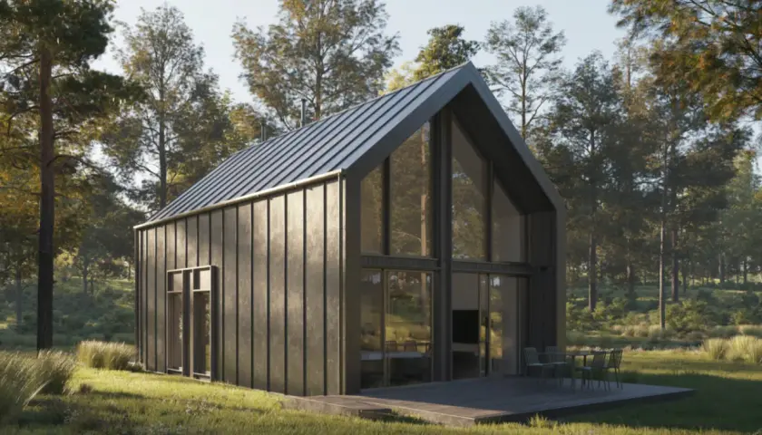 Nowoczesny dom modułowy 100m2 cena pod klucz, otoczony lasem. Idealne miejsce na wypoczynek.