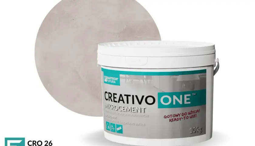 Kreatywny mikrocement w wiaderku 10kg. Sprawdź atrakcyjną mikrocement cena za m2 dla koloru CRO 26.