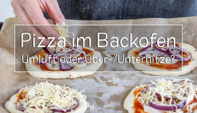 Vier kleine Pizzen werden belegt. Die Frage: Pizza im Backofen – Umluft oder Ober-/Unterhitze?