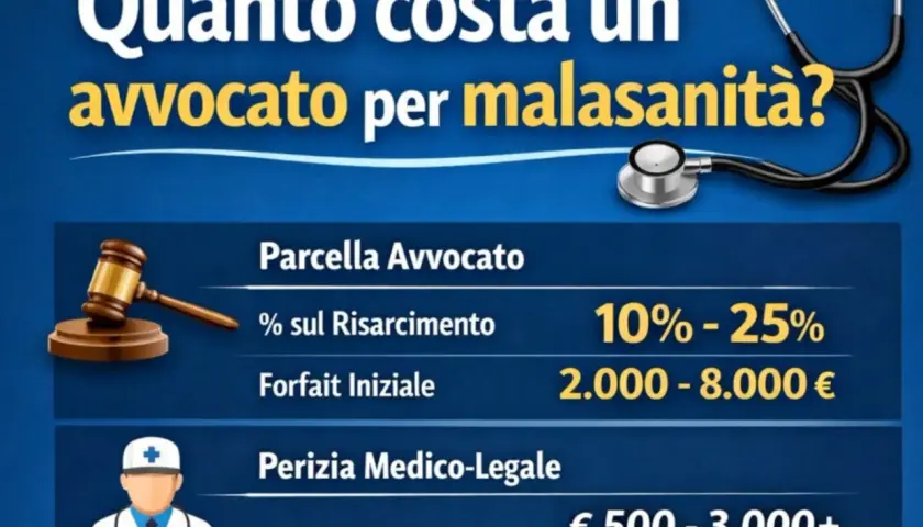 Costi per avvocati per errori medici: parcella, percentuale sul risarcimento e forfait iniziale.