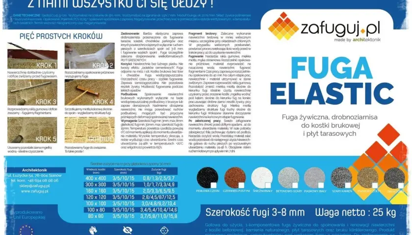Fuga żywiczna, drobnoziarnista do kostki brukowej i płyt tarasowych. Zapewnia trwałe i estetyczne spoinowanie.
