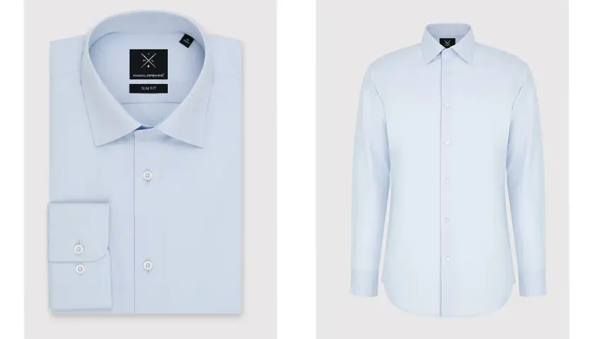 Jasnoniebieska koszula slim fit, idealna jako jaka koszula do granatowego garnituru na wesele.