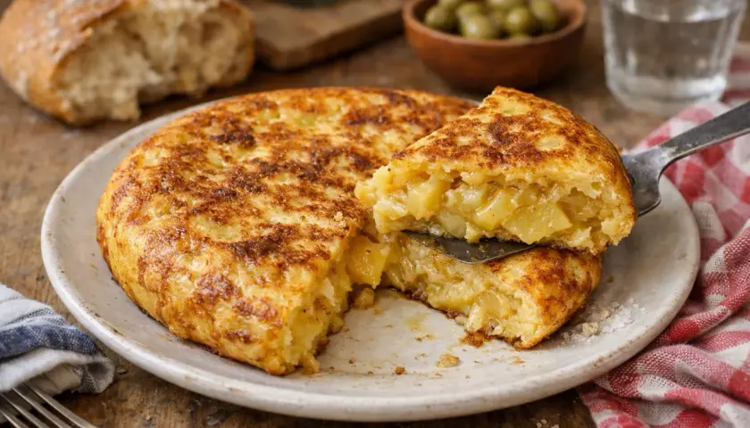 Une délicieuse tortilla de pommes de terre, prête à être dégustée. Une recette simple et savoureuse pour un repas parfait.