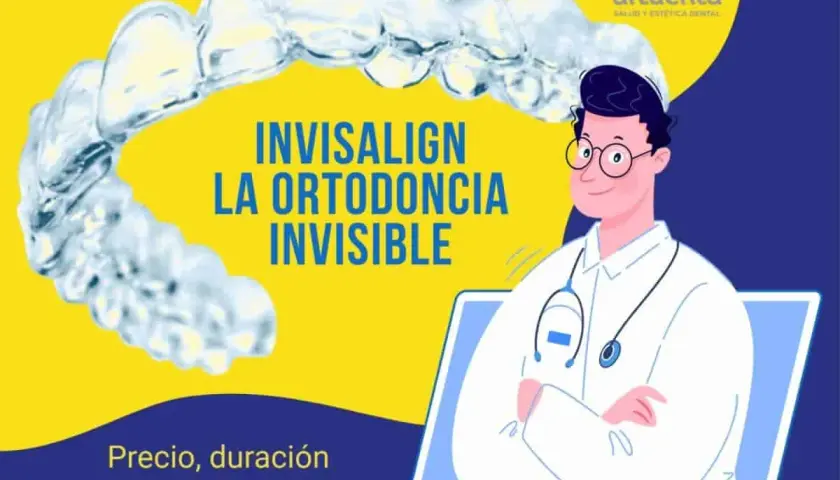 Ortodoncia invisible con Invisalign. Un dentista sonriente en una pantalla de portátil explica el tratamiento.
