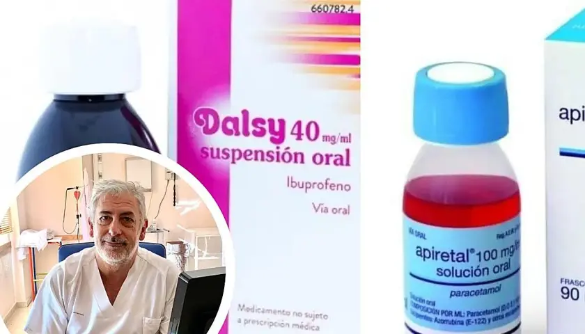 Dalsy es ibuprofeno, no paracetamol. Un médico sonríe junto a cajas de Dalsy y Apiretal.
