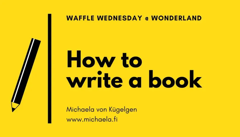 En illustration av en penna bredvid texten "How to write a book". En guide för att skriva en roman.