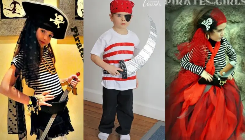 Niñas con un increíble disfraz pirata casero, listas para la aventura.