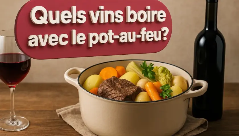 Un pot-au-feu savoureux avec carottes, pommes de terre et bœuf. Quel vin boire avec le pot-au-feu ? Un verre de rouge est prêt.