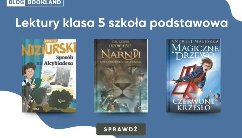 Okładki książek: "Sposób na Alcybiadesa", "Opowieści z Narnii", "Magiczne drzewo. Czerwone krzesło".