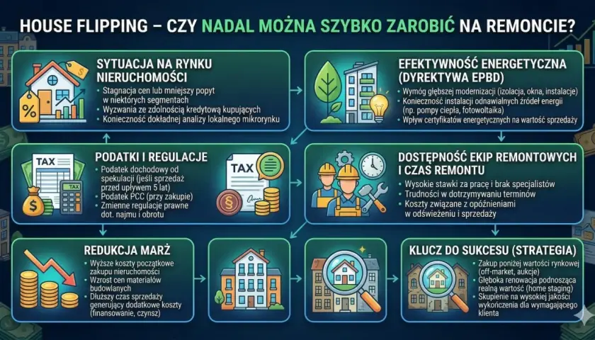 Inwestowanie w nieruchomości przez house flipping: analiza rynku, podatki, remonty i klucz do sukcesu.