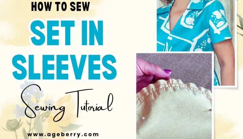 Learn how to set in sleeves with this sewing tutorial. Close-up shows a sleeve being pinned and stitched.